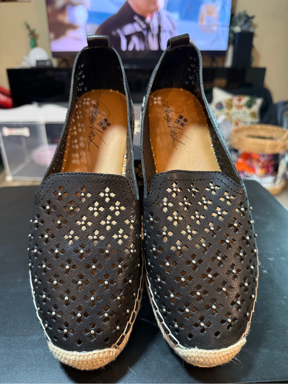 Patricia Nash Black Perforated Espadrille Slip-Ons